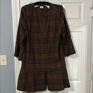 CAbi Plaid Long Sleeve Dress in Brown and Black